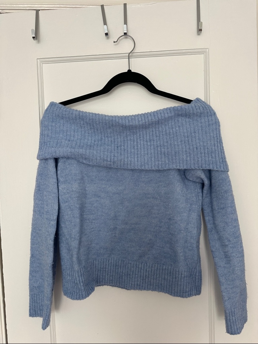 Lucky Brand Powder Blue Off-the-Shoulder Ribbed Sweater